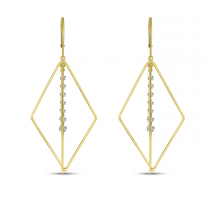 14K Yellow Gold Dashing Diamond 3-D Geometric Earrings 