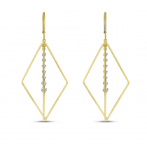 14K Yellow Gold Dashing Diamond 3-D Geometric Earrings
