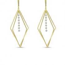 14K Yellow Gold Dashing Diamond 3-D Geometric Earrings 