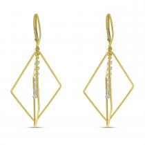 14K Yellow Gold Dashing Diamond 3D Geometric Triangle Earrings