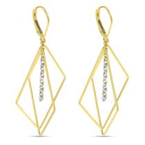 14K Yellow Gold Dashing Diamond 3D Geometric Triangle Earrings