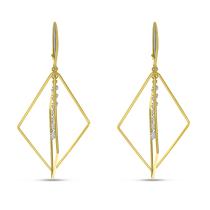 14K Yellow Gold Dashing Diamond 3D Geometric Triangle Earrings