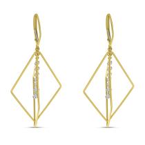 14K Yellow Gold Dashing Diamond 3D Geometric Triangle Earrings