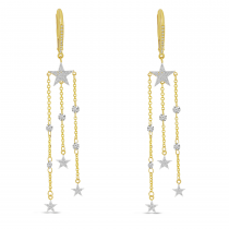 14K Yellow Gold Dashing Diamond Star Chandelier Earrings