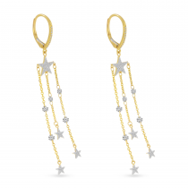 14K Yellow Gold Dashing Diamond Star Chandelier Earrings