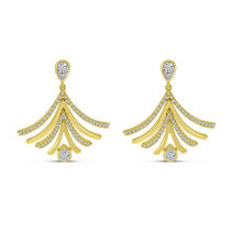 14K Yellow Gold Diamond and Gold Moveable Fan Shape Fashion Earrings