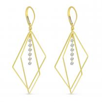 14K Yellow Gold Dashing Diamond 3D Geometric Triangle Earrings