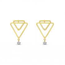 14K Yellow Gold Dashing Diamond Double Triangle Post Earrings 