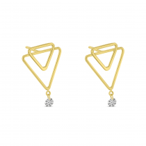14K Yellow Gold Dashing Diamond Double Triangle Post Earrings 