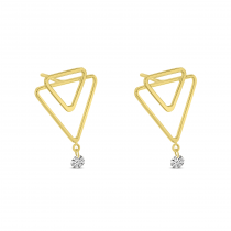 14K Yellow Gold Dashing Diamond Double Triangle Post Earrings