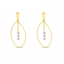 14K Yellow Gold Dashing Diamond Long Oval Earrings