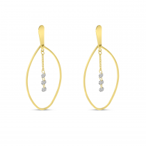 14K Yellow Gold Dashing Diamond Long Oval Earrings