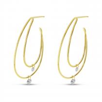 14K Yellow Gold Diamond Double Hoop Dashing Diamond Earrings