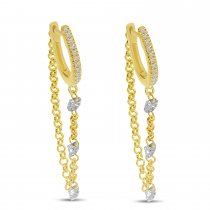 14K Yellow Gold Dashing Diamond 3 Station Huggie Earrings