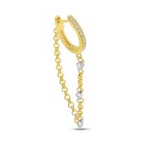 14K Yellow Gold Dashing Diamond Triple Diamond Chain Huggie Earrings