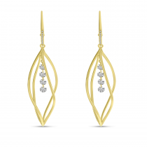 14K Yellow Gold Dashing Diamond 3D Swirl Earrings 