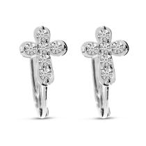 14K White Gold Diamond Bubble Cross Huggie