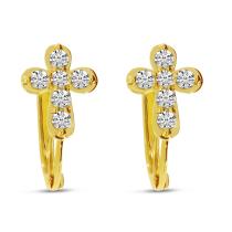 14K Yellow Gold Diamond Bubble Cross Huggie