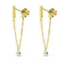 14K Yellow Gold Floating Diamond Chain Earrings