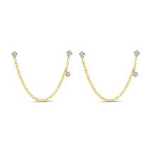 14K Yellow Gold Floating Diamond Swinging Diamond Chain Single Earring