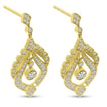 14K Yellow Gold Diamond Milgrain Dangle Earrings