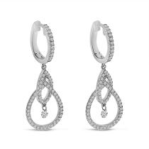 14K White Gold Dashing Diamond Double Teardrop .70 ct Dangle Huggie Earrings