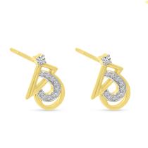 14K Yellow Gold Diamond Triangle and Pear Post Earrings