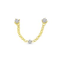 14K Yellow Gold Double Hole Diamond Chain Earrings