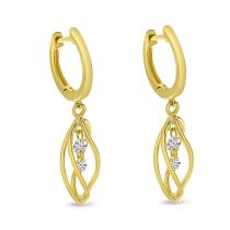 14K Yellow Gold Dashing Diamond 3D Cage Earrings
