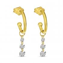 14K Yellow Gold Dashing Diamonds Hoop Charm Dangles