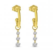 14K Yellow Gold Dashing Diamonds Hoop Charm Dangle Earrings