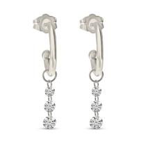 14K Yellow Gold Dashing Diamonds Hoop Charm Dangle Earrings