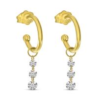 14K Yellow Gold Dashing Diamonds Hoop Charm Dangle Earrings
