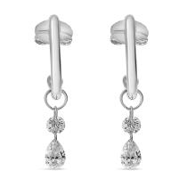 14K White Gold Dashing Diamonds Fancy Hoop Charm Dangle Earrings