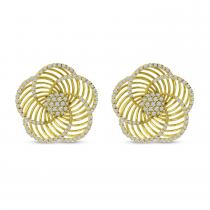 14K Yellow Gold Diamond Lightweight Floral Stud Earrings