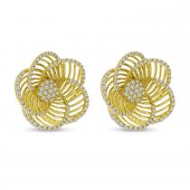 14K Yellow Gold Diamond Lightweight Floral Stud Earrings