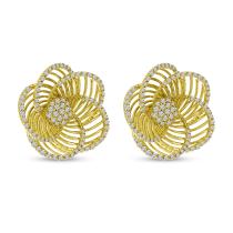 14K Yellow Gold Diamond Lightweight Floral Stud Earrings