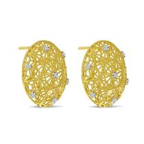 14K Yellow Gold Diamond Lightweight Filigree Stud Earrings