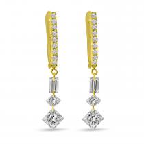14K Yellow Gold Dashing Diamond Baguette and Princess Diamond Drop Earrings