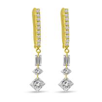 14K Yellow Gold Dashing Diamond Baguette and Princess Diamond Drop Earrings