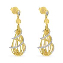 14K Yellow Gold Diamond Spiral Cage Earrings