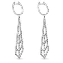 14K White Gold Dashing Diamond Herringbone Dangle Diamond Earrings