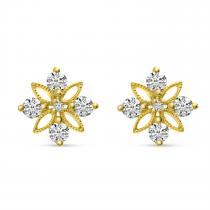 14K Yellow Gold Diamond Floral Stud Earrings