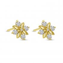 14K Yellow Gold Diamond Floral Stud Earrings