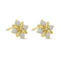 14K Yellow Gold Diamond Floral Stud Earrings