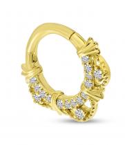 14K Yellow Gold Half Pair Diamond Filigree Daith Piercing Earring