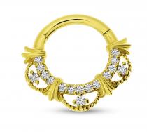 14K Yellow Gold Half Pair Diamond Filigree Daith Piercing Earring