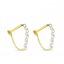 14K Yellow Gold Dashing Diamond Front/Back Chain Earrings