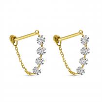 14K Yellow Gold Dashing Diamond Front/Back Chain Earrings