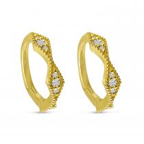 14K Yellow Gold Diamond Millgrain Huggie Earrings